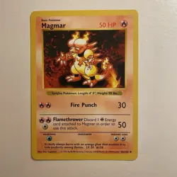 SHADOWLESS Magmar 36/102 Base Set Unlimited Pokemon Card LP+ - Image 1
