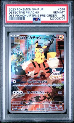 2023 POKEMON JPN SV-P PROMO #098 DETECTIVE PIKACHU PSA 10 - Image 1