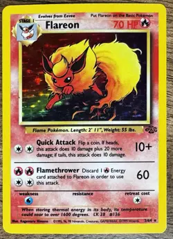 Pokemon Flareon 3/64 Rare Holo-Jungle Unlimited WOTC 1999 - Image 1