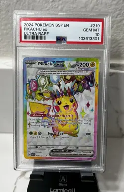2024 POKEMON SSP EN-SURGING SPARKS ULTRA RARE #219 PIKACHU EX PSA 10 - Image 1