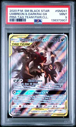 2020 POKEMON SM BLACK STAR PROMO SM241 UMBREON & DARKRAI GX TAG TEAM - PSA 9 - Image 1