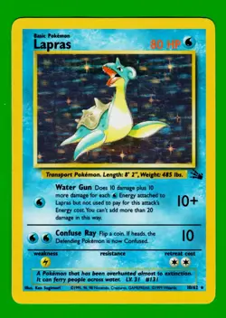 Lapras Pokemon TCG WOTC 1999 10/62 Unlimited Holo Rare Fossil Set NM/MINT!! - Image 1