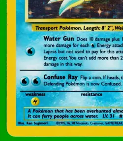 Lapras Pokemon TCG WOTC 1999 10/62 Unlimited Holo Rare Fossil Set NM/MINT!! - Image 4