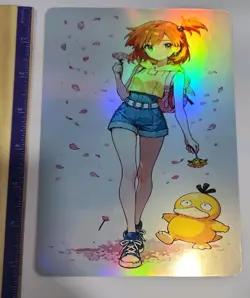 1 OVERSIZED JUMBO POKEMON CARD W/ TOP LOADER! Custom Art Misty with Psyduck! - Image 1