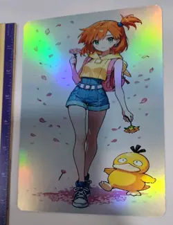 1 OVERSIZED JUMBO POKEMON CARD W/ TOP LOADER! Custom Art Misty with Psyduck! - Image 2