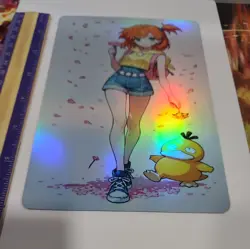 1 OVERSIZED JUMBO POKEMON CARD W/ TOP LOADER! Custom Art Misty with Psyduck! - Image 4