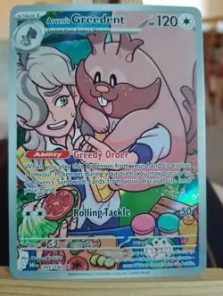 Pokemon TCG Arven's Greedent Full Art Holo Card 205/182 - Image 1