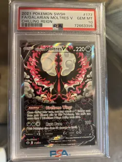 2021 Pokemon Galarian Moltres V Chilling Reign 177/198 Alternate Art PSA 10 - Image 1