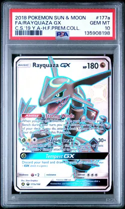 2018 POKEMON SUN & MOON CELESTIAL STORM #177A FULL ART/RAYQUAZA GX PSA 10 - Image 1