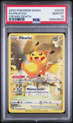 2023 POKEMON SWORD & SHIELD CROWN ZENITH #GG30 FULL ART/PIKACHU PSA 10 - Image 1