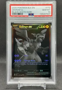 2025 POKEMON BLK EN-BLACK BOLT BLACK WHITE RARE #172 ZEKROM EX PSA 10 - Image 1