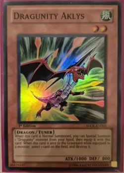 YuGiOh Dragunity Aklys Super Rare 1st Edition SDDL-EN003 - Image 1