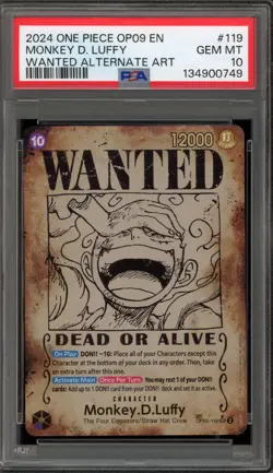 One Piece CCG Monkey.D.Luffy Wanted Alternate Art OP05-119 PSA 10 Gem Mint - Image 1