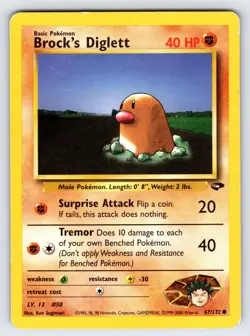 Brock's Diglett 67/132 2000 Gym Challenge Pokemon Card Vintage WOTC Common - Mp - Image 1