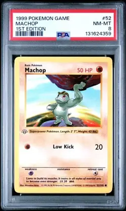 Base Set 1st Edition MACHOP #52/102 PSA 8 Gray/Grey Stamp 1999 Pokemon Card - Image 1