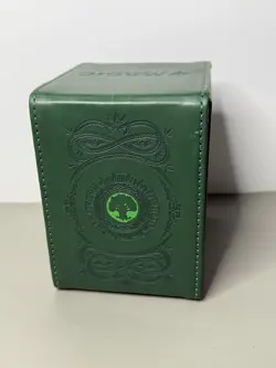 Mtg Ultra Pro Deck Box Leather Alcove Flip Magnetic Green Mana Symbol Foil Used - Image 1