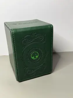 Mtg Ultra Pro Deck Box Leather Alcove Flip Magnetic Green Mana Symbol Foil Used - Image 3