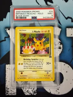 Pokemon - Happy Birthday Pikachu Black Star Promo 24 PSA 9 English Original Holo - Image 1