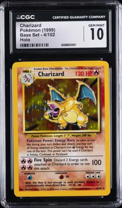 1999 POKEMON BASE SET UNLIMITED #4 CHARIZARD CGC 10 GEM MINT - Image 1