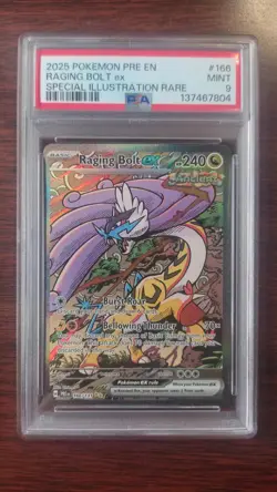 2025 POKEMON PRE SPECIAL ILLUSTRATION RARE #166 RAGING BOLT EX PSA 9 - Image 1