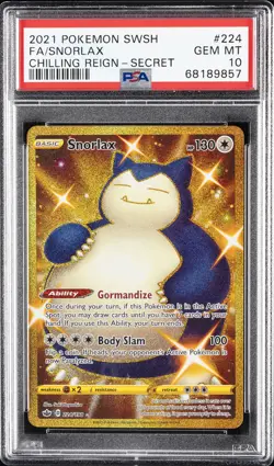 2021 POKEMON SWORD & SHIELD CHILLING REIGN SECRET #224 FULL ART/SNORLAX PSA 10 - Image 1