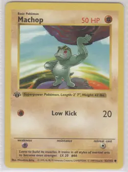 Pokemon Machop 1st edition base set 52/102 Raw NM MT WOTC Rare Vintage 1999 - Image 1