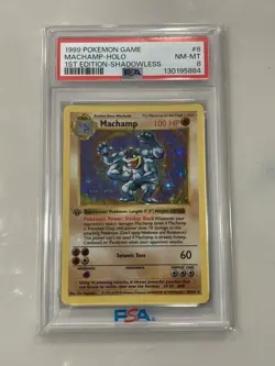 1999 Pokemon Game 1ST Edition #8 Machamp Holo PSA 8 Shadowless - Image 1