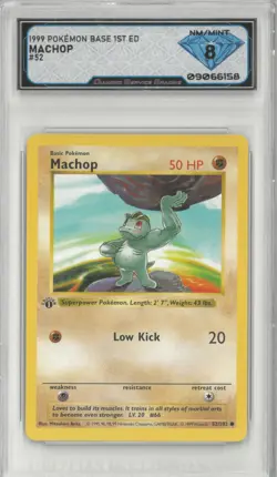 1999 Pokemon Base 1st Ed MACHOP #52/102 💎 DSG 8 NM/Mint - Image 1