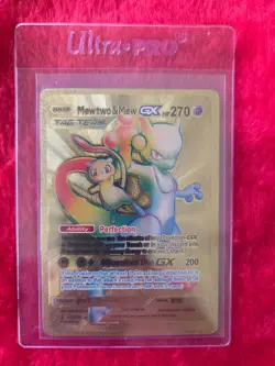 Pokemon Mewtwo & Mew Tag Team Gold Foil Fan Art Collector Card - 270 HP - Image 1