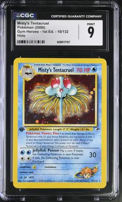 CGC 9 MINT Misty's Tentacruel Gym Heroes 1st Edition 10/132 Holo Pokemon Card - Image 1