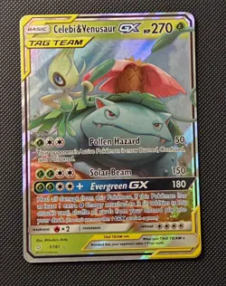 Pokemon TCG Celebi & Venusaur GX Holo Ultra Rare Card Team Up 1/181 NM Condition - Image 1