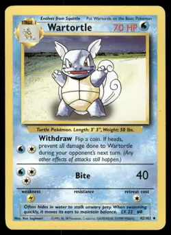 Pokemon Cards Wartortle 42/102 UNLIMITED Base Set WOTC Uncommon LP - Image 1
