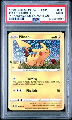 Pikachu-Holo '21 General Mills 25th An. Pokemon Swsh Black Star Promo 039 NM PSA - Image 1