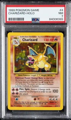 1999 POKEMON BASE SET UNLIMITED #4 CHARIZARD-HOLO PSA 7 - Image 1