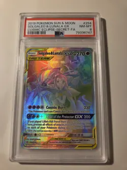 2019 POKEMON SUN & MOON COSMIC ECLIPSE #254 FULL ART/SOLGALEO & LUNALA GX PSA 8 - Image 1