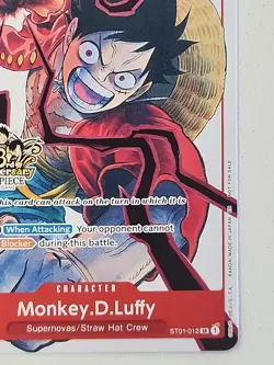 Monkey D. Luffy RARE 3RD ANNIVERSARY PROMO ALT ART ST01-012 ONE PIECE NON-FOIL - Image 5