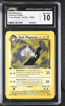 CGC 10 GEM MINT Dark Magneton Team Rocket 1st Edition 28/82 Pokemon Card - Image 1