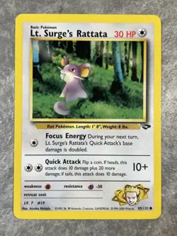 Lt. Surge's Rattata 85/132 Pokemon TCG Card Gym Challenge Regular (Light Play) 2 - Image 1