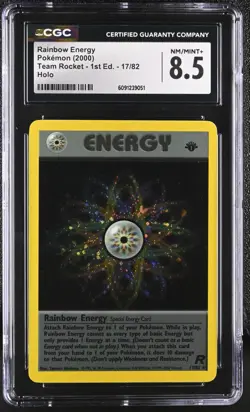 CGC 8.5 Rainbow Energy Team Rocket 1st Edition 17/82 Holo Pokemon Card - Image 1