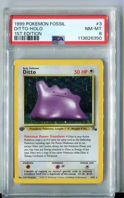 1999 Pokemon Fossil 1st Edition Holo Ditto #3 PSA 8 NM-MT - Image 1