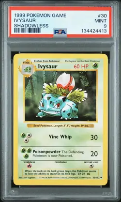 1999 Pokemon Game Base Set Shadowless Ivysaur #30 PSA 9 - Image 1