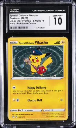 2020 POKEMON SWSH BLACK STAR PROMO SPECIAL DELIVERY PIKACHU-HOLO CGC 10 GEM MINT - Image 1