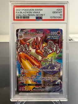 Pokemon TCG PSA 10 GEM MINT Blaziken Vmax 201/198 Chilling Reign English - Image 1