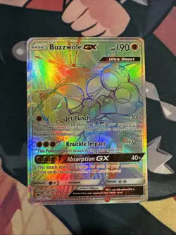 BUZZWOLE GX 2017 POKEMON SUN & MOON CRIMSON INVASION SECRET RARE RAINBOW - Image 1