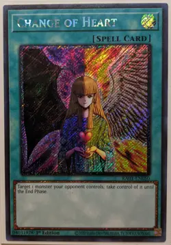 YuGiOh Change of Heart Platinum Secret Rare 1st Edition RA01-EN050 - Image 1