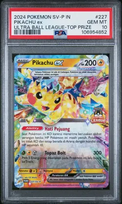 2024 POKEMON INDONESIAN SV-P PROMO ULTRA BALL LEAGUE-TOP PRIZE PIKACHU EX PSA 10 - Image 1