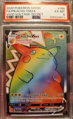 Pokemon TCG Pikachu VMAX 188/185 Vivid Voltage 2020 Secret Rainbow Rare PSA 6 - Image 1