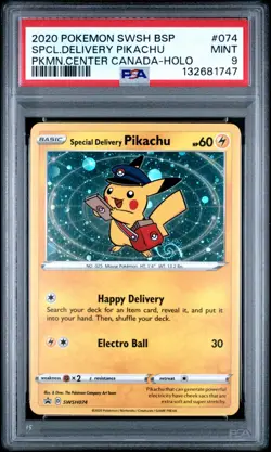 Pokemon Special Delivery Pikachu SWSH074 PSA 9 Mint Canada Holo Promo Black Star - Image 1