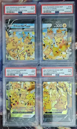 2021 Pokemon Pikachu V-Union Celebrations SWSH 139, 141, 142 (PSA 9) 140 (PSA 8) - Image 1