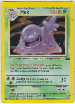 Pokemon Card : Muk (Fossil Set) 13/62 Holo Rare : Moderately Played condition - Image 1